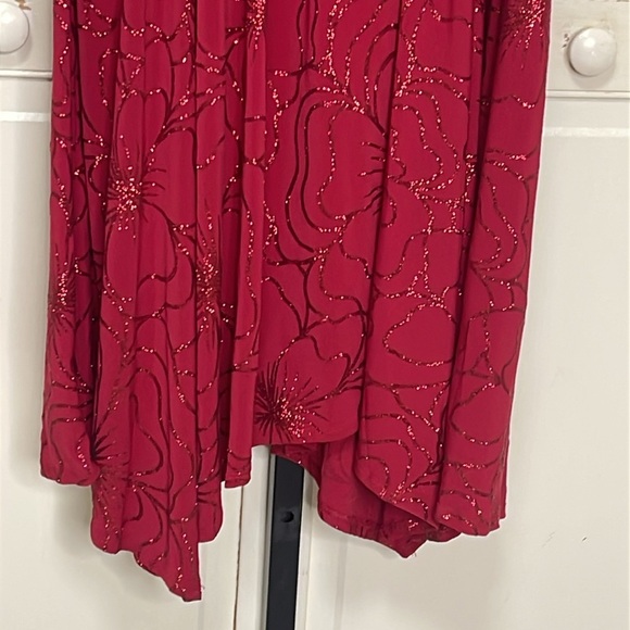Perceptions New York Women’s Red Glitter Floral Midi Dress Fit Flare Size XL - Picture 4 of 11